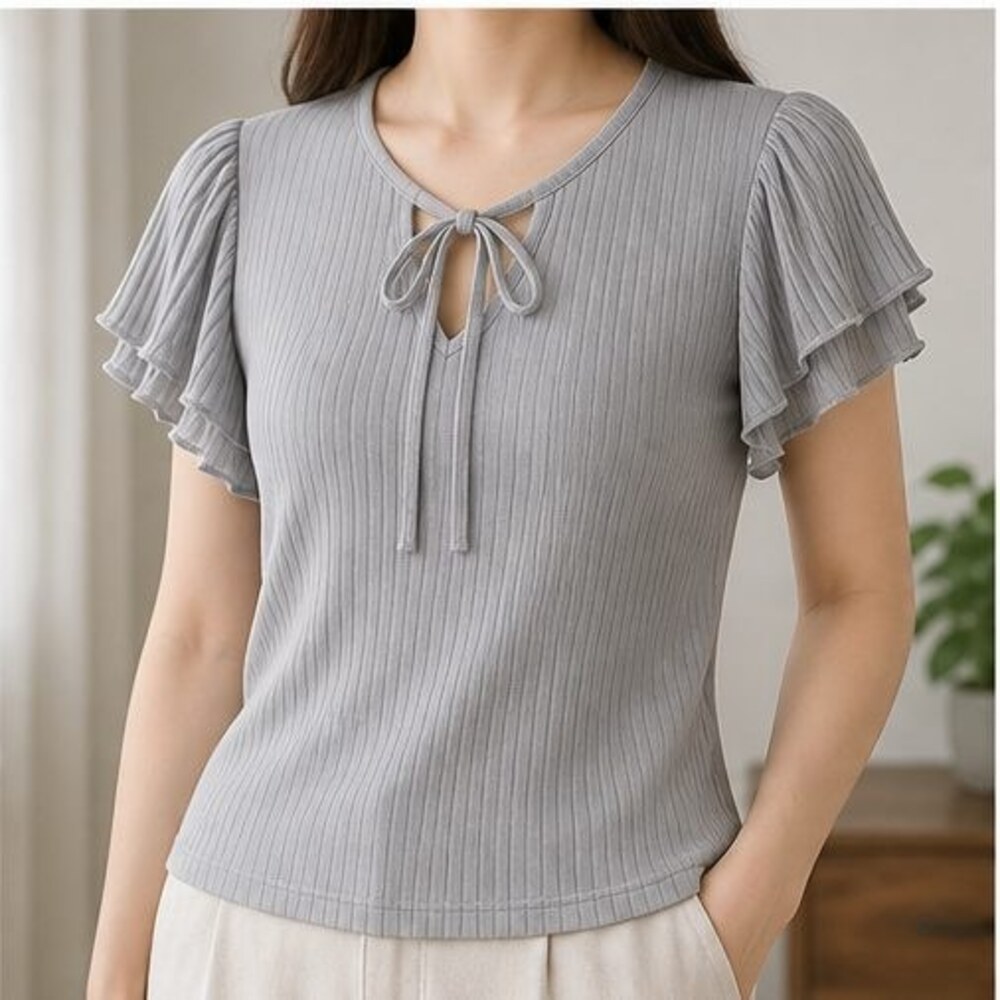 Gray Ruffle Blouse - Picture 2 of 6